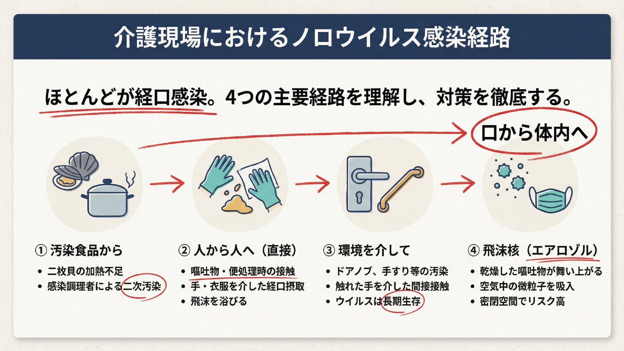 感染経路はほぼ“経口”——口から体内へ
